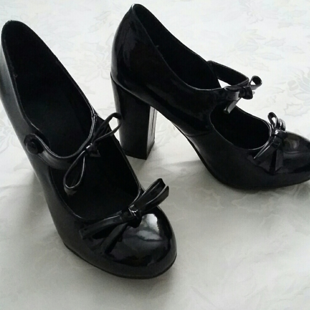 Block heel bows mary jane shoes